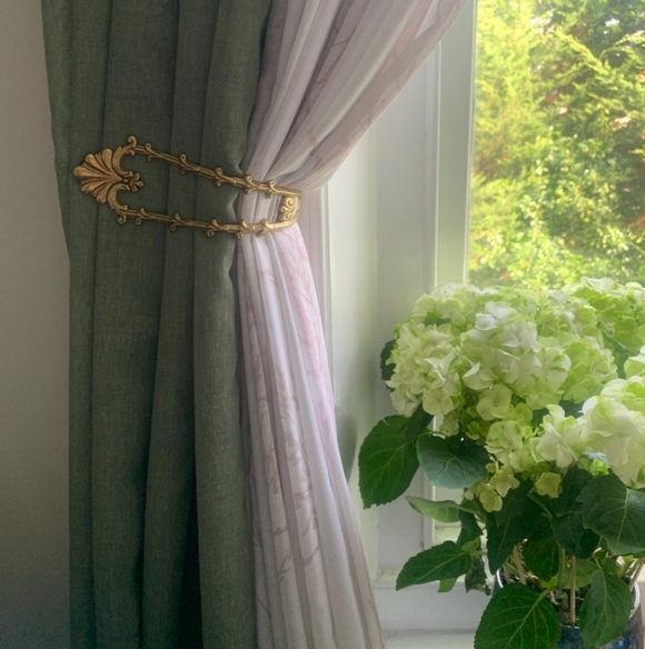 Vintage Other - Vintage Brass Hooks Curtain Tie Drapery Holdbacks Wall Mounted Home Decor (2pcs)